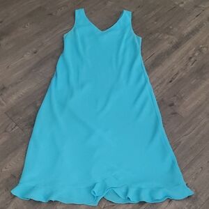 Sleeveless V-Neck Turquoise Dress with Ruffle Hem
